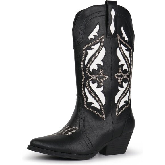 Hawkwell Women's Black Western Rodeo Cowgirl Embroidered Pointed Toe Boots - Picture 6 of 6